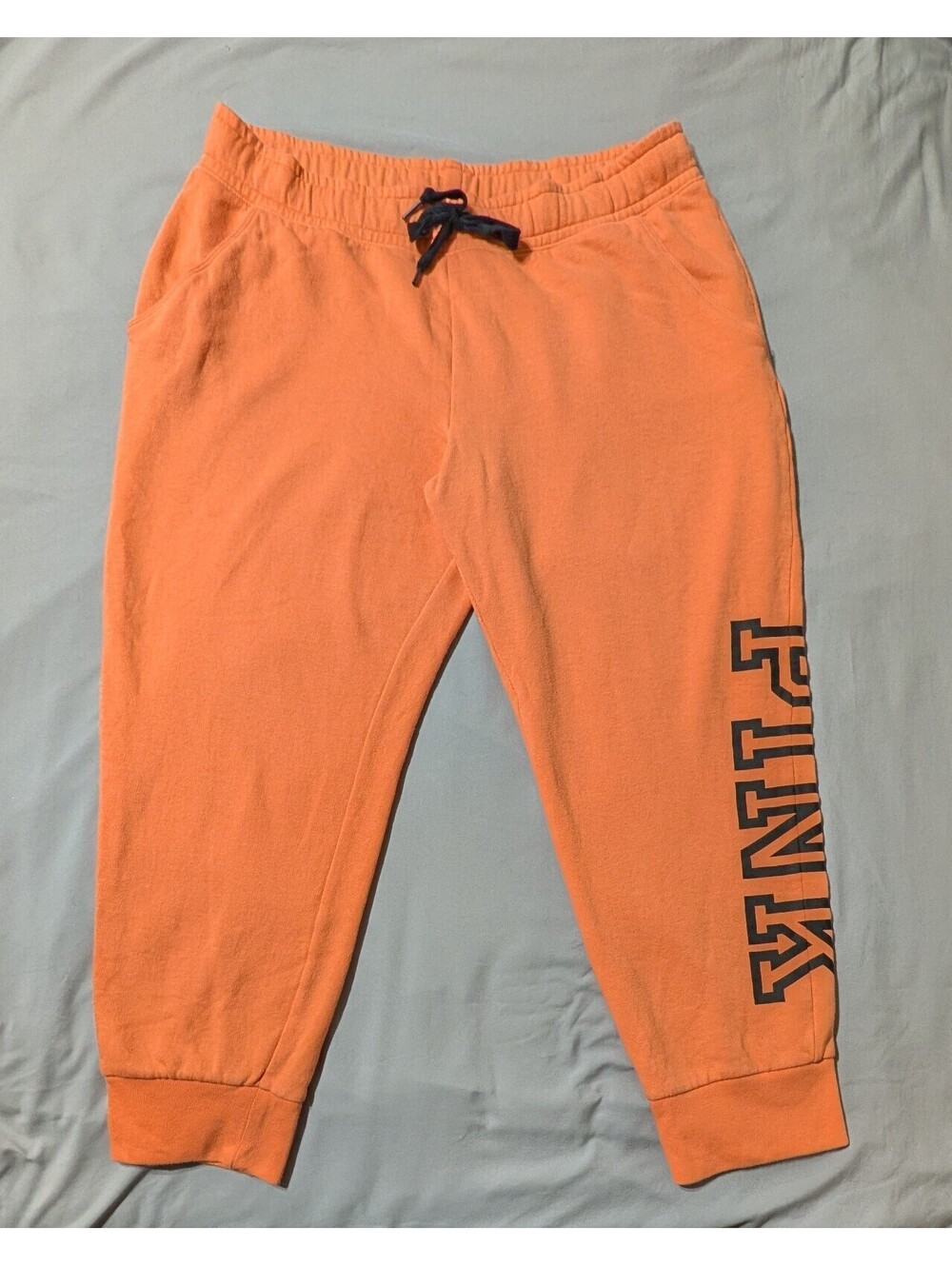Victoria's Secret PINK Orange Cropped Jogger Sweatpants XL Black Logo